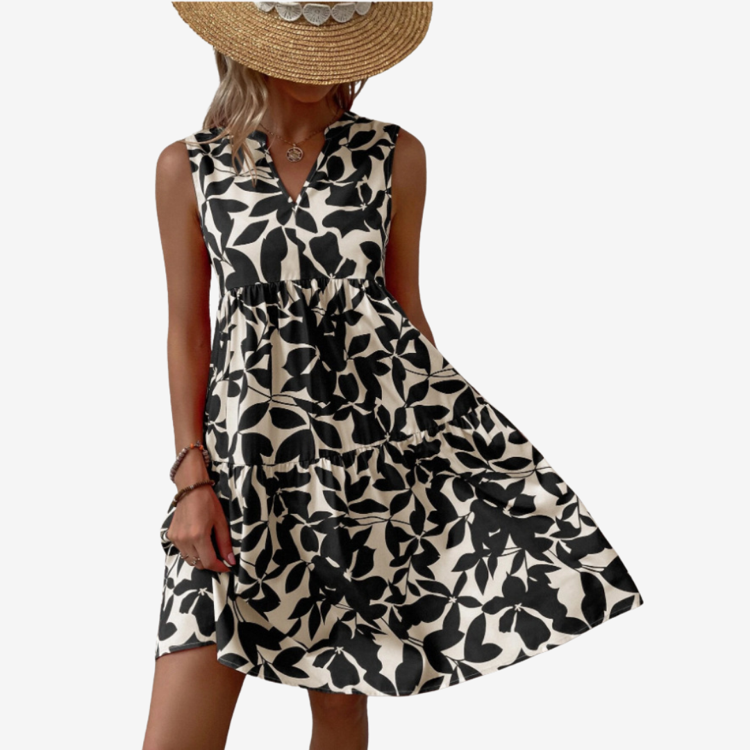 Botanical Print Dress - Elegant Floral Midi Dress With Flowy Silhouette