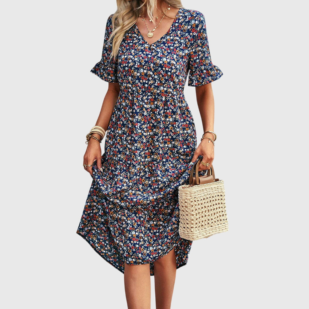 Floral Midi Dress – Elegant Women's Dress With Flattering Silhouette & Breathable Fabric