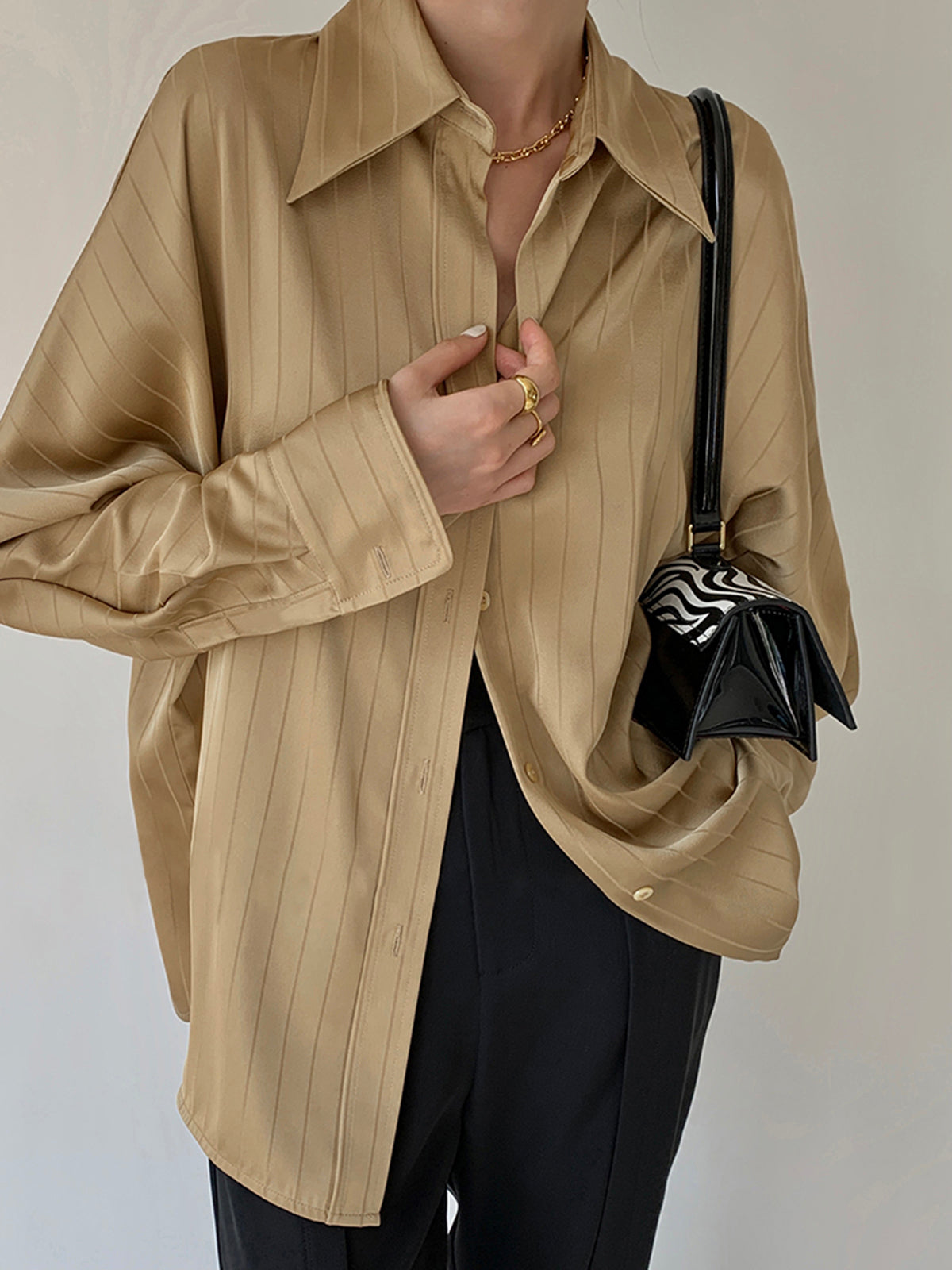 Oversized Button Up Shirt - Long Sleeve Collared Blouse With Shift Fit