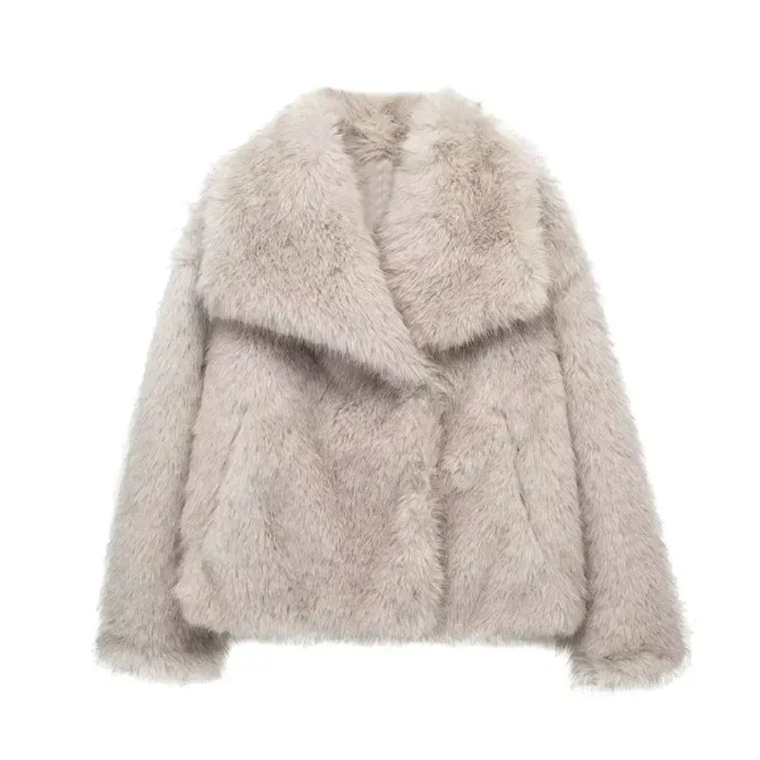 Faux Fur Coat - Bruna™ Short Winter Coat With Lapels | Warm Women's Outerwear