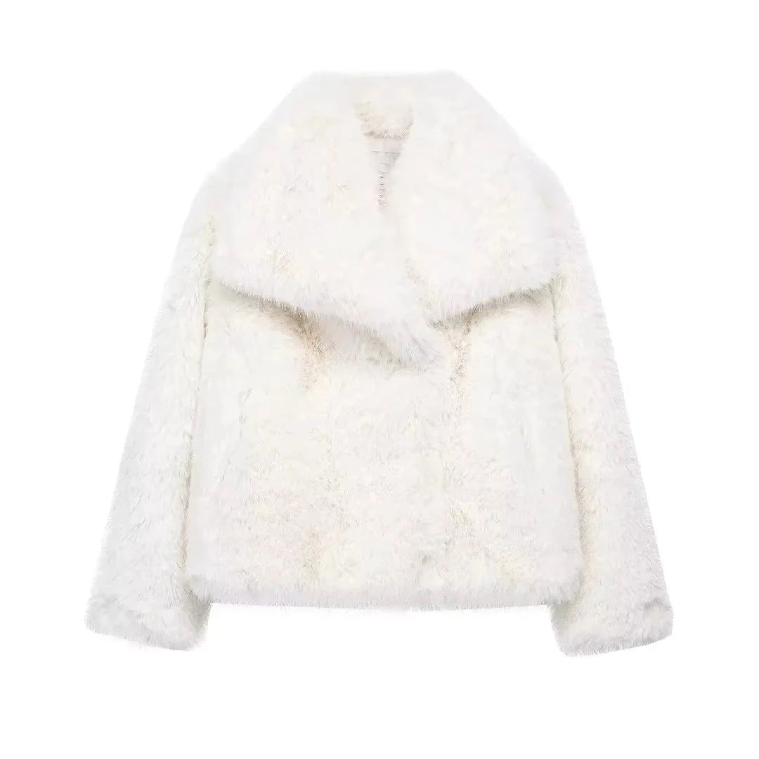 Faux Fur Coat - Bruna™ Short Winter Coat With Lapels | Warm Women's Outerwear
