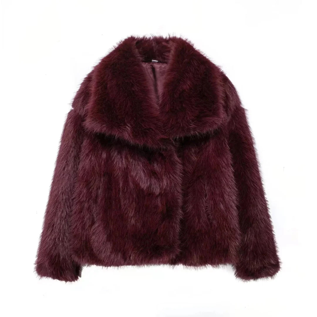 Faux Fur Coat - Bruna™ Short Winter Coat With Lapels | Warm Women's Outerwear