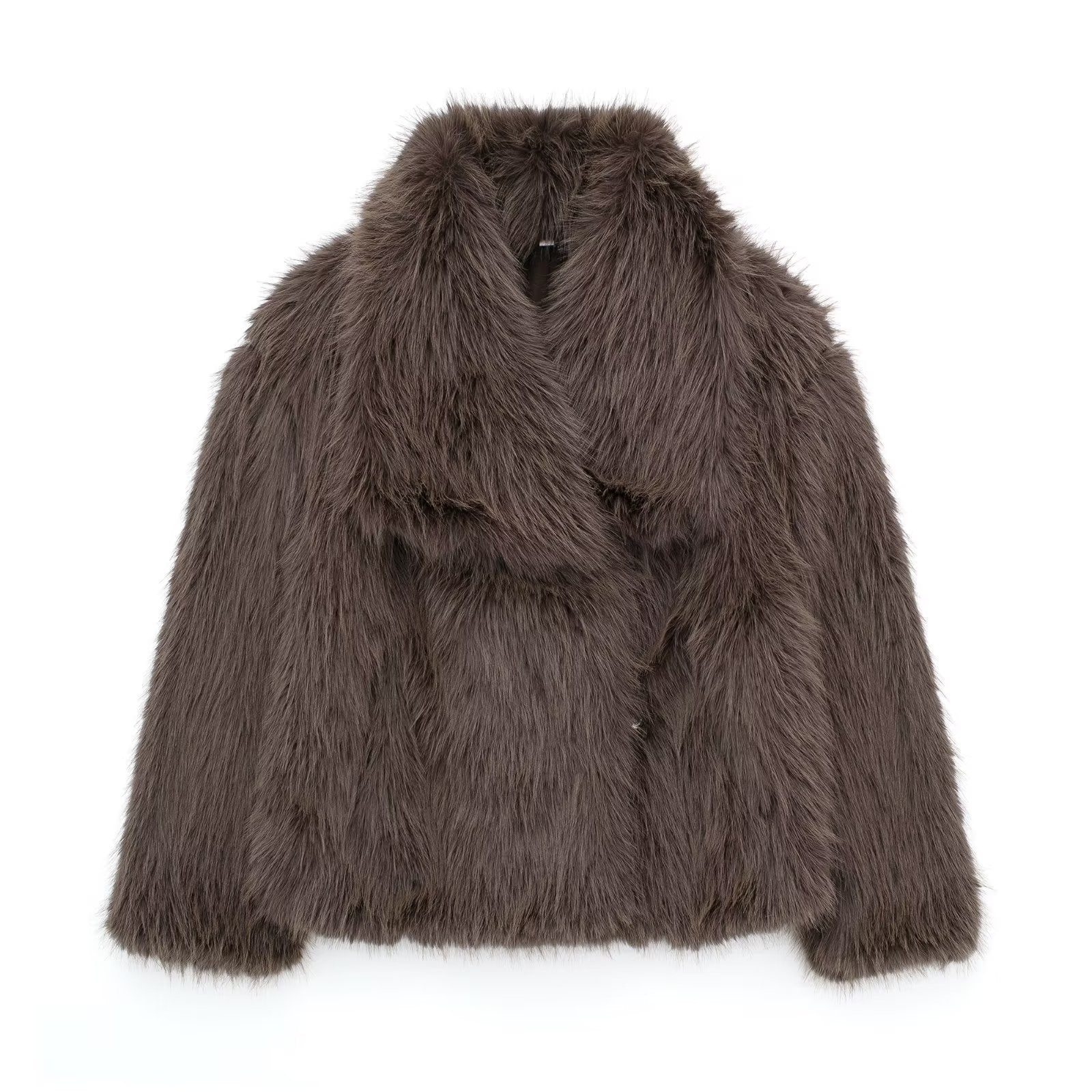 Faux Fur Coat - Bruna™ Short Winter Coat With Lapels | Warm Women's Outerwear