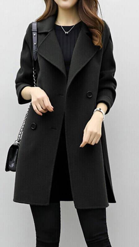 Long Trench Coat – Wool Blend Double Breasted Stylish Coat for Women