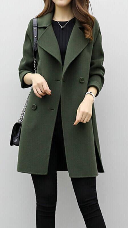 Long Trench Coat – Wool Blend Double Breasted Stylish Coat for Women