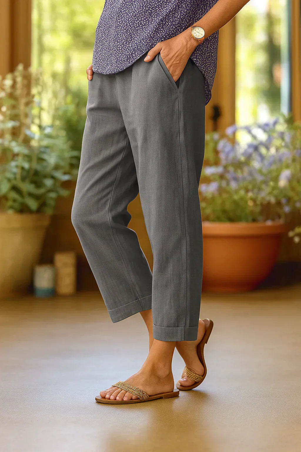Breezy Linen Pants – Lightweight Summer Trousers With Elastic Waist | Liora's Boutique