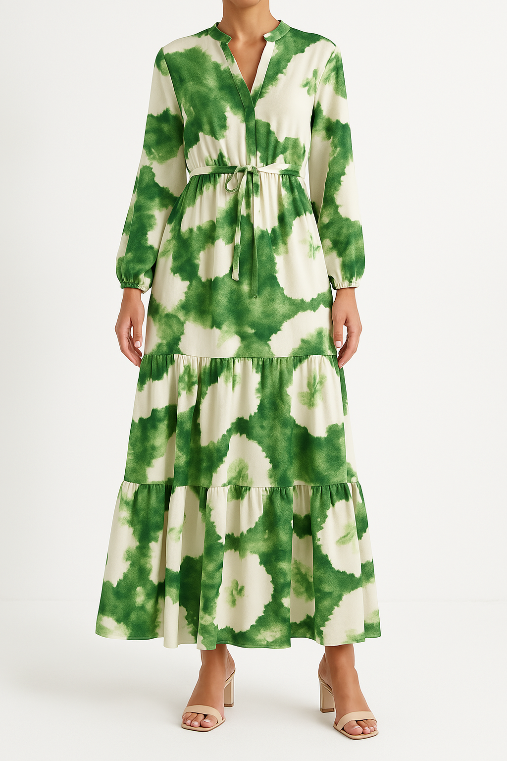 Women's Maxi Dress - Elegant V-Neck Long Sleeve Flowy Evening Gown Style