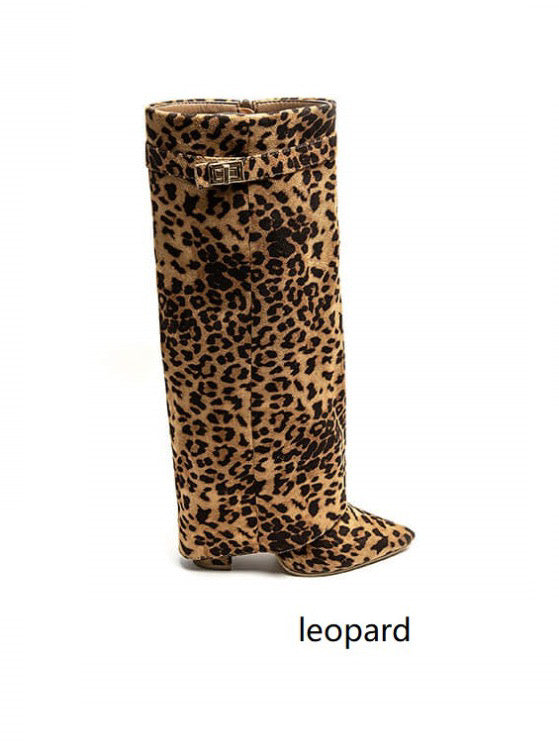 Leopard Suede Boots – Knee High Pointed Toe Animal Print Shoes by Liora's Boutique