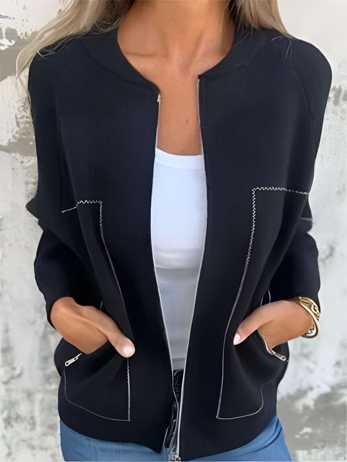 Women's Jacket - Stylish Zip Up Casual Spring Jacket With Pockets