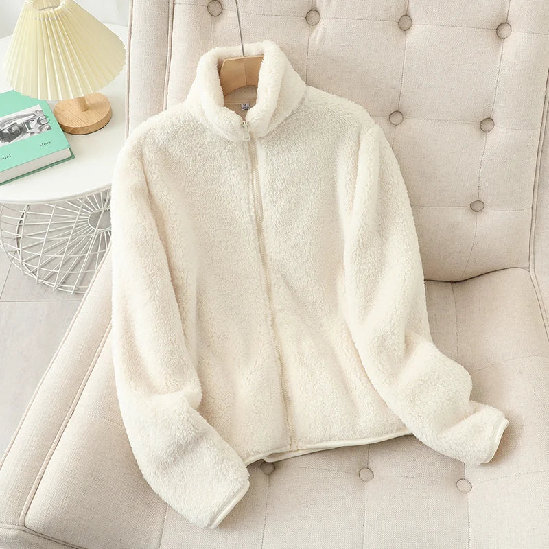 Fluffy Cosy Jacket – Plush Velvet Fleece Jacket With Side Pockets For Women