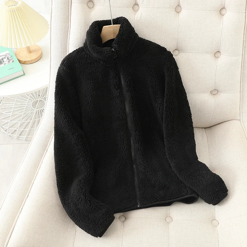 Fluffy Cosy Jacket – Plush Velvet Fleece Jacket With Side Pockets For Women