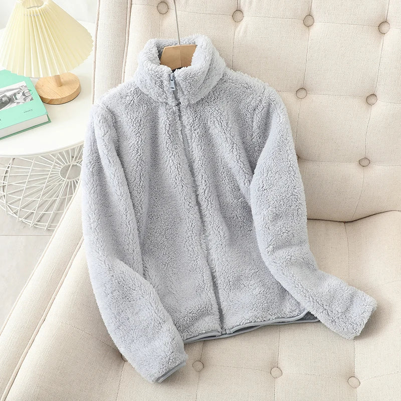 Fluffy Cosy Jacket – Plush Velvet Fleece Jacket With Side Pockets For Women