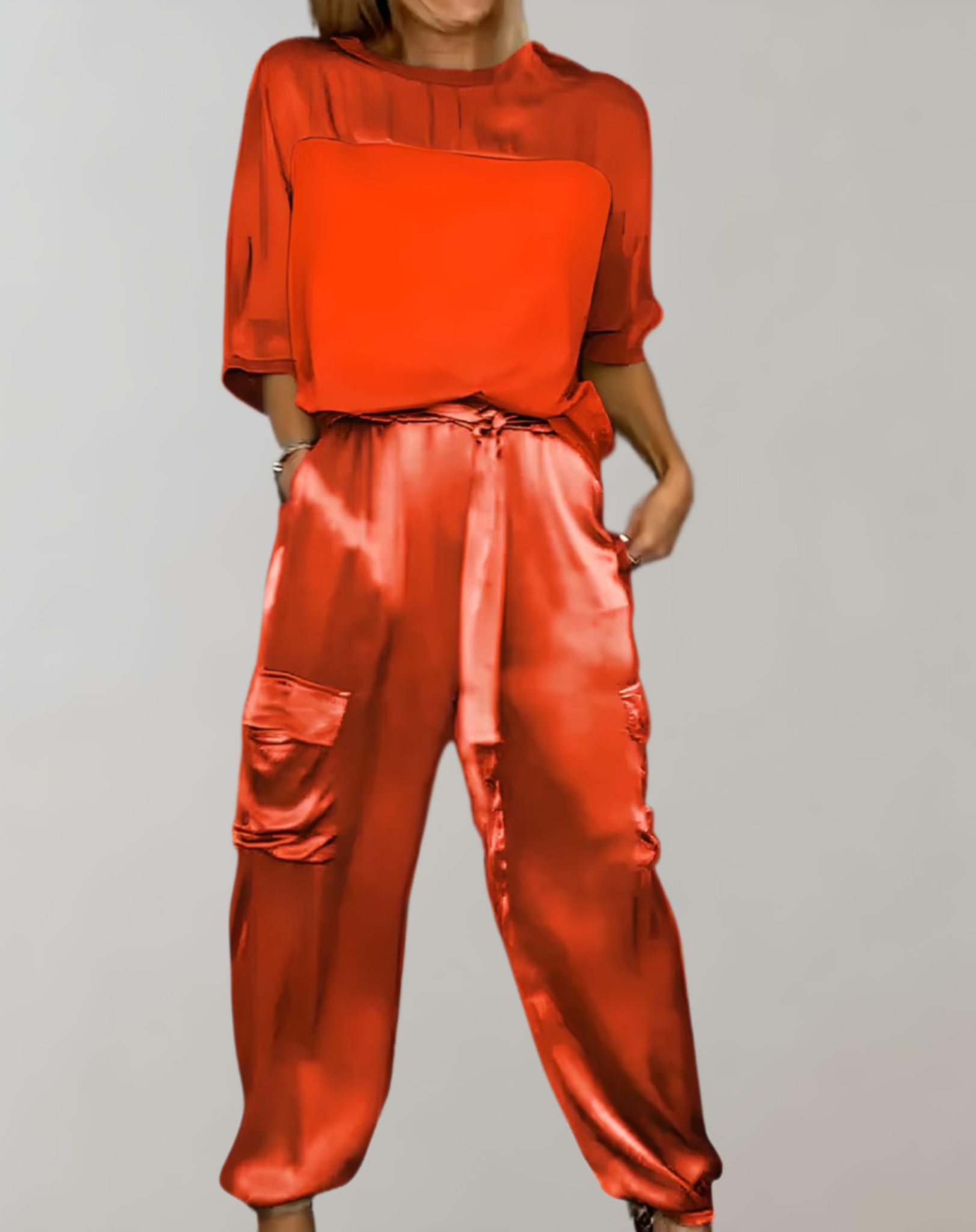 Silky Cargo Lounge Set – Relaxed Fit Women's Loungewear With Pockets