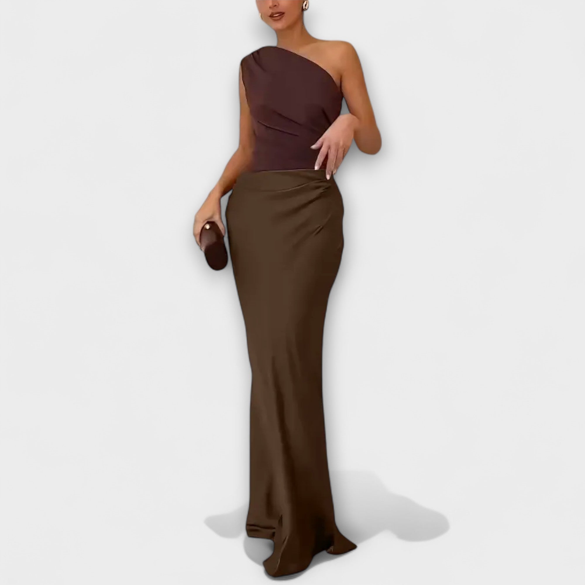 One-Shoulder Pleated Dress | Elegant Maxi Dress for Formal Evening Events