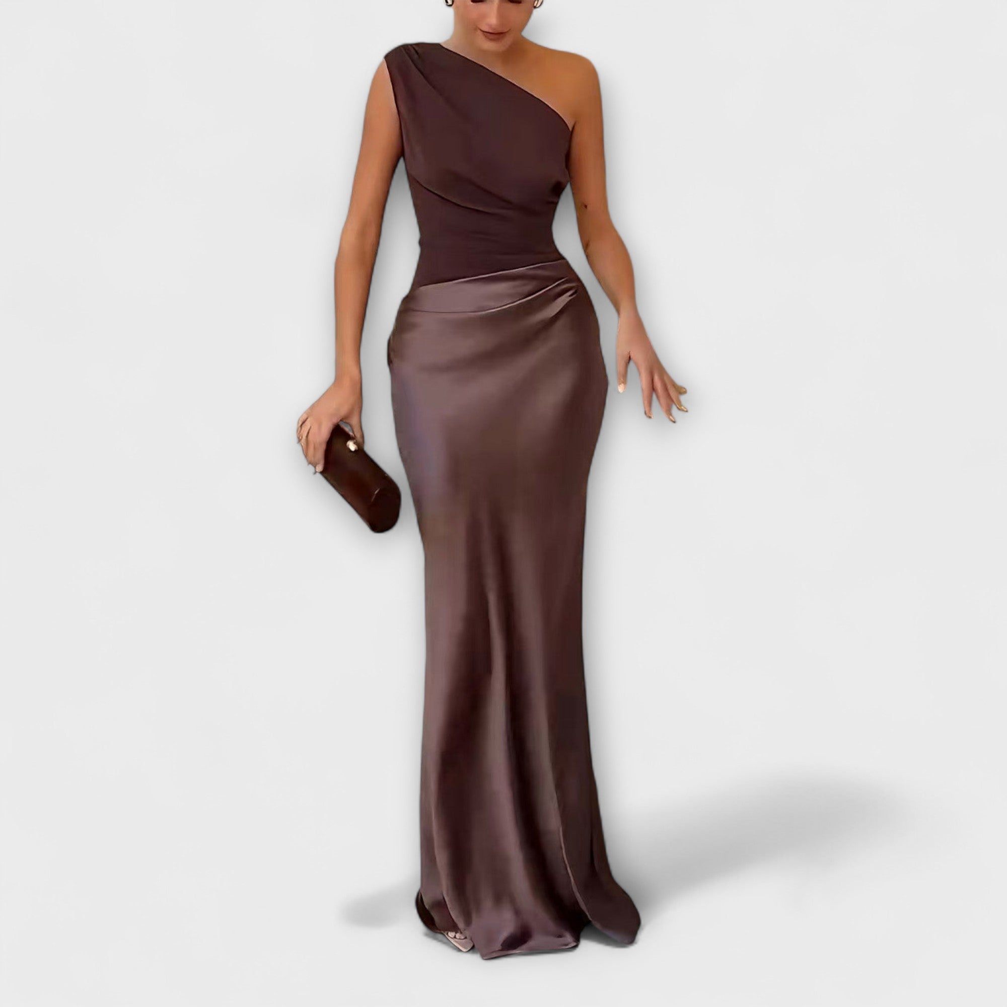 One-Shoulder Maxi Dress – Pleated Evening Gown with Asymmetrical Neckline