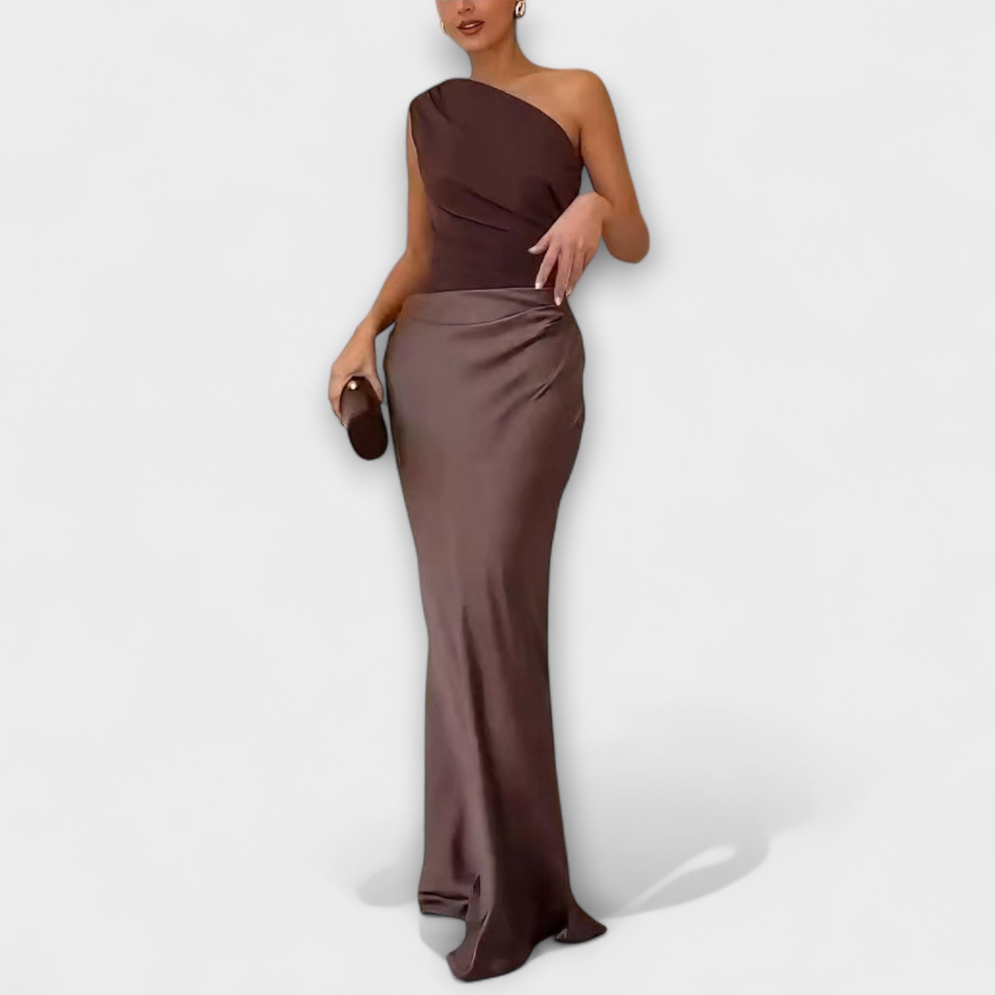 One-Shoulder Pleated Dress | Elegant Maxi Dress for Formal Evening Events