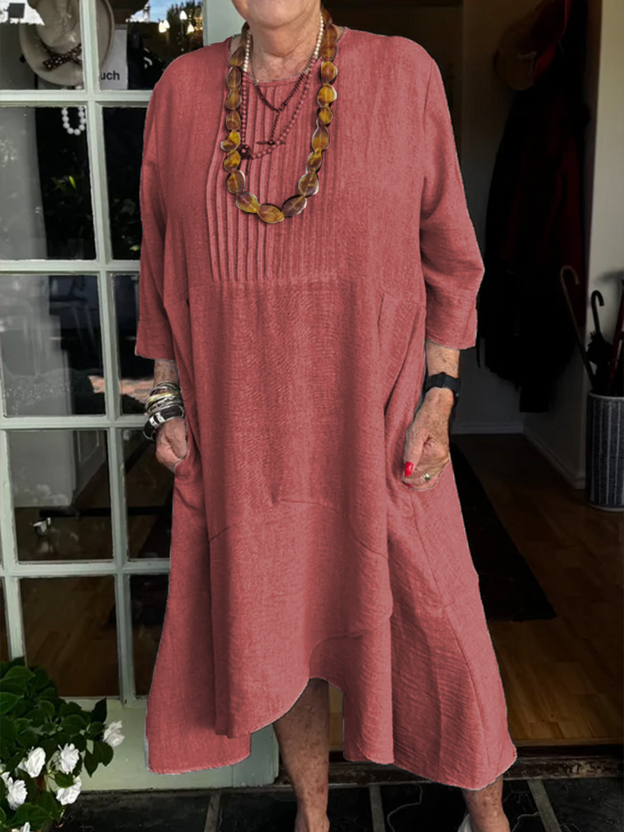 Linen Pleated Dress – Accordion Irregular Hem Lightweight Summer Linen Outfit