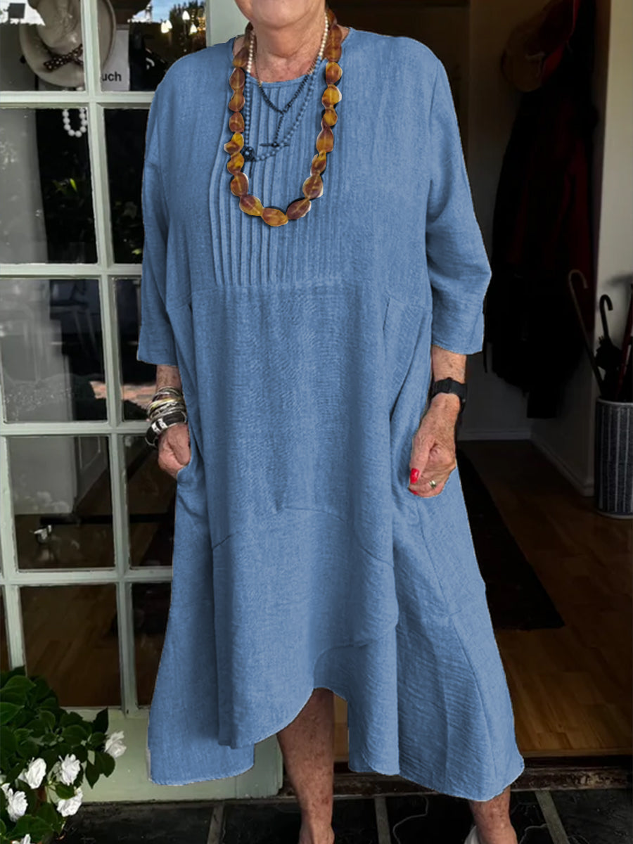 Linen Pleated Dress – Accordion Irregular Hem Lightweight Summer Linen Outfit