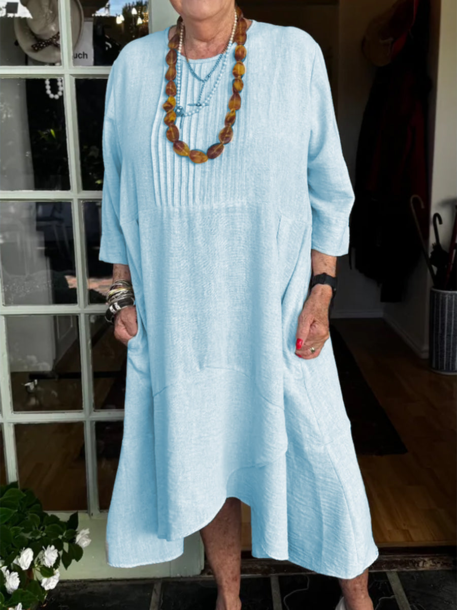 Linen Pleated Dress – Accordion Irregular Hem Lightweight Summer Linen Outfit