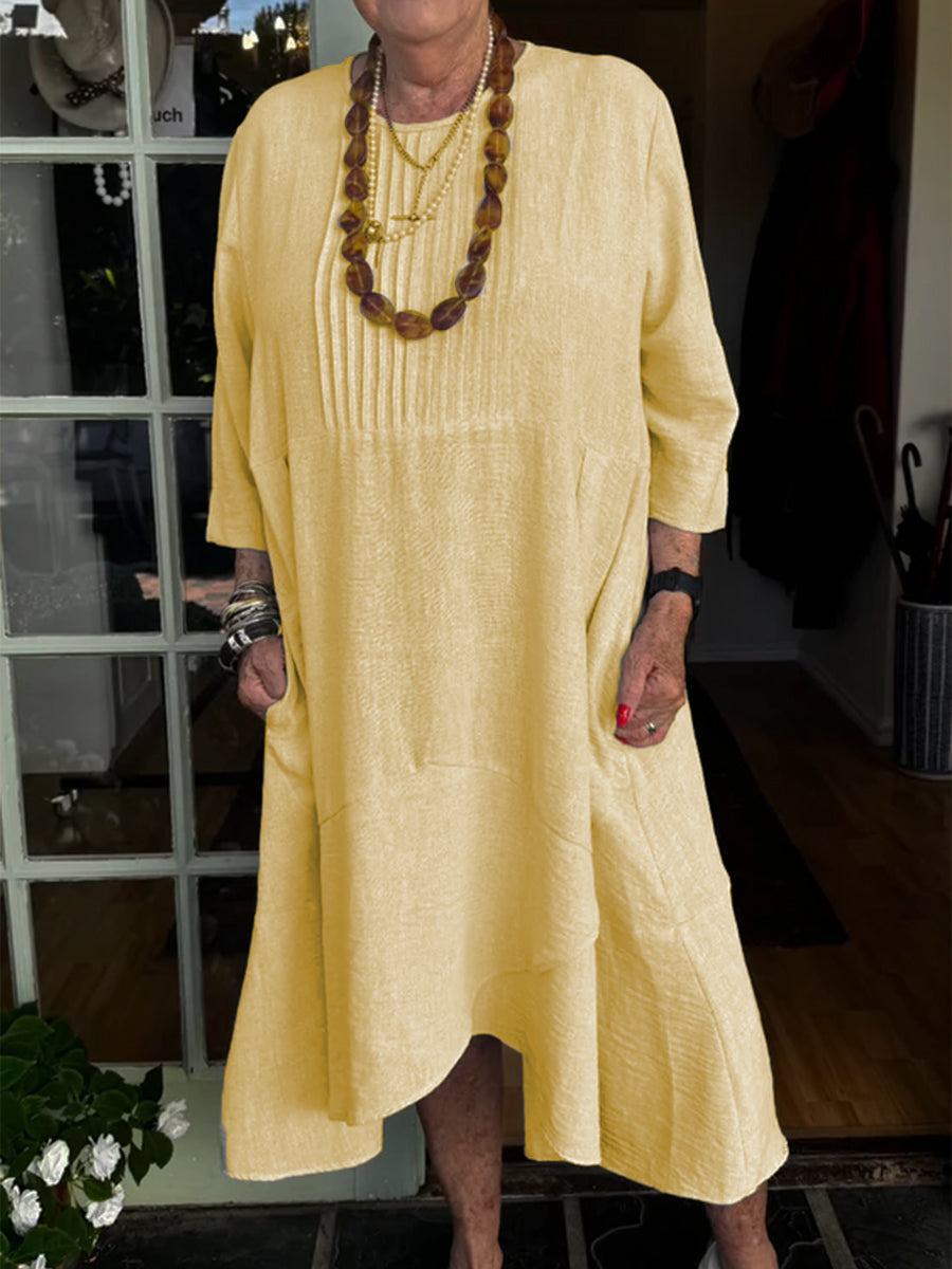 Linen Pleated Dress – Accordion Irregular Hem Lightweight Summer Linen Outfit