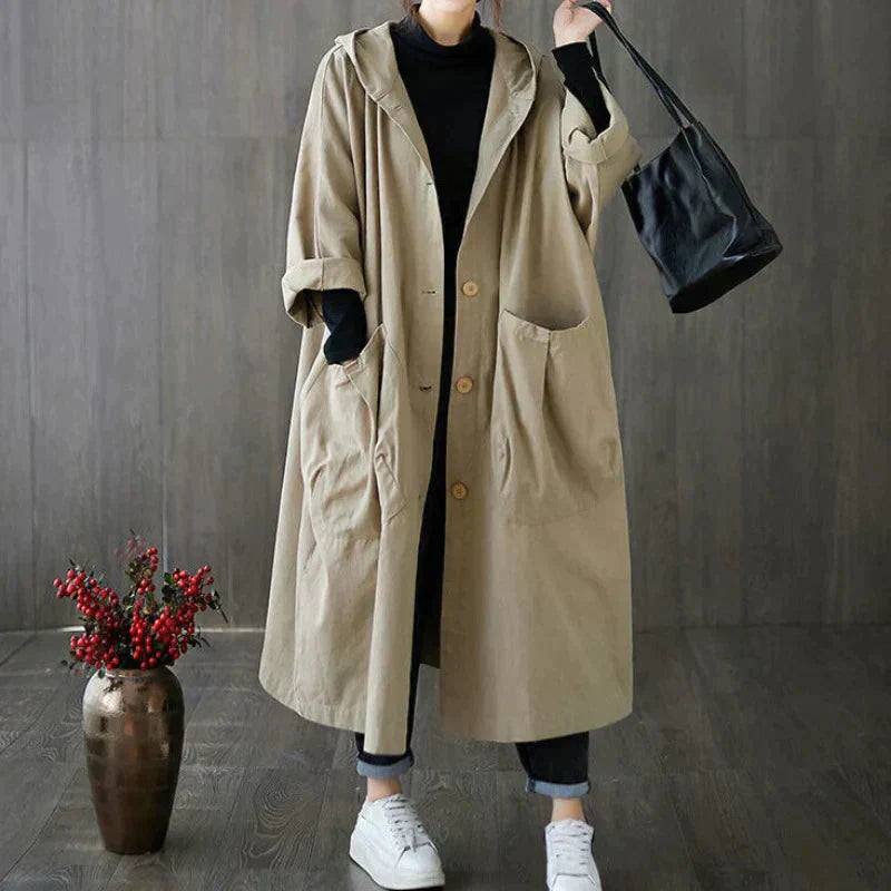 Women's Trench Coat - Oversized Belted Khaki & Black Stylish Outerwear