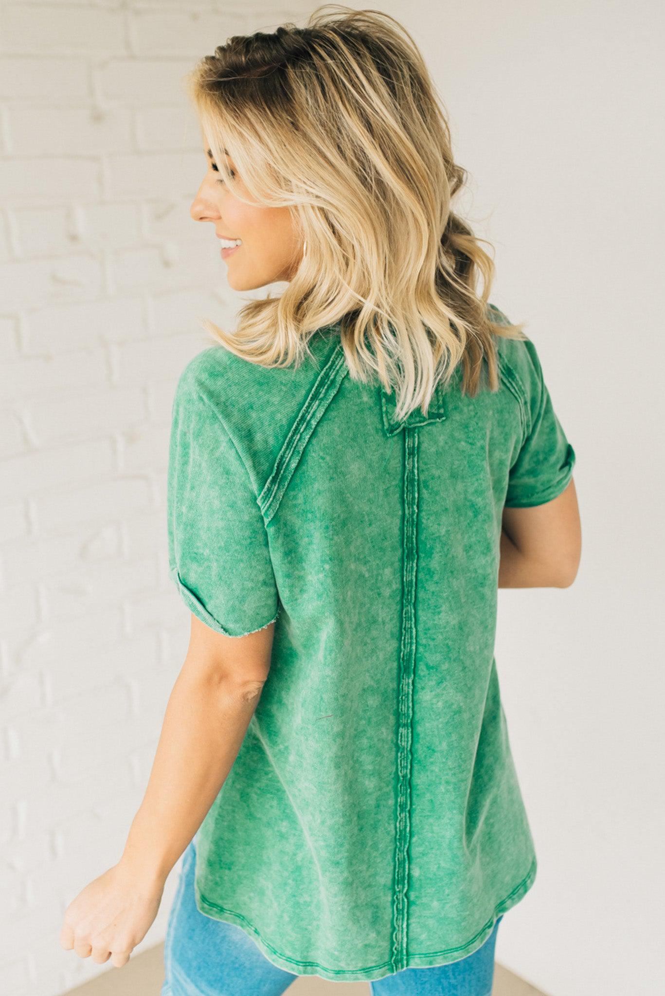 French Terry Top – Lightweight Acid Wash Shirt With Raglan Sleeve & Raw Edge Fashion