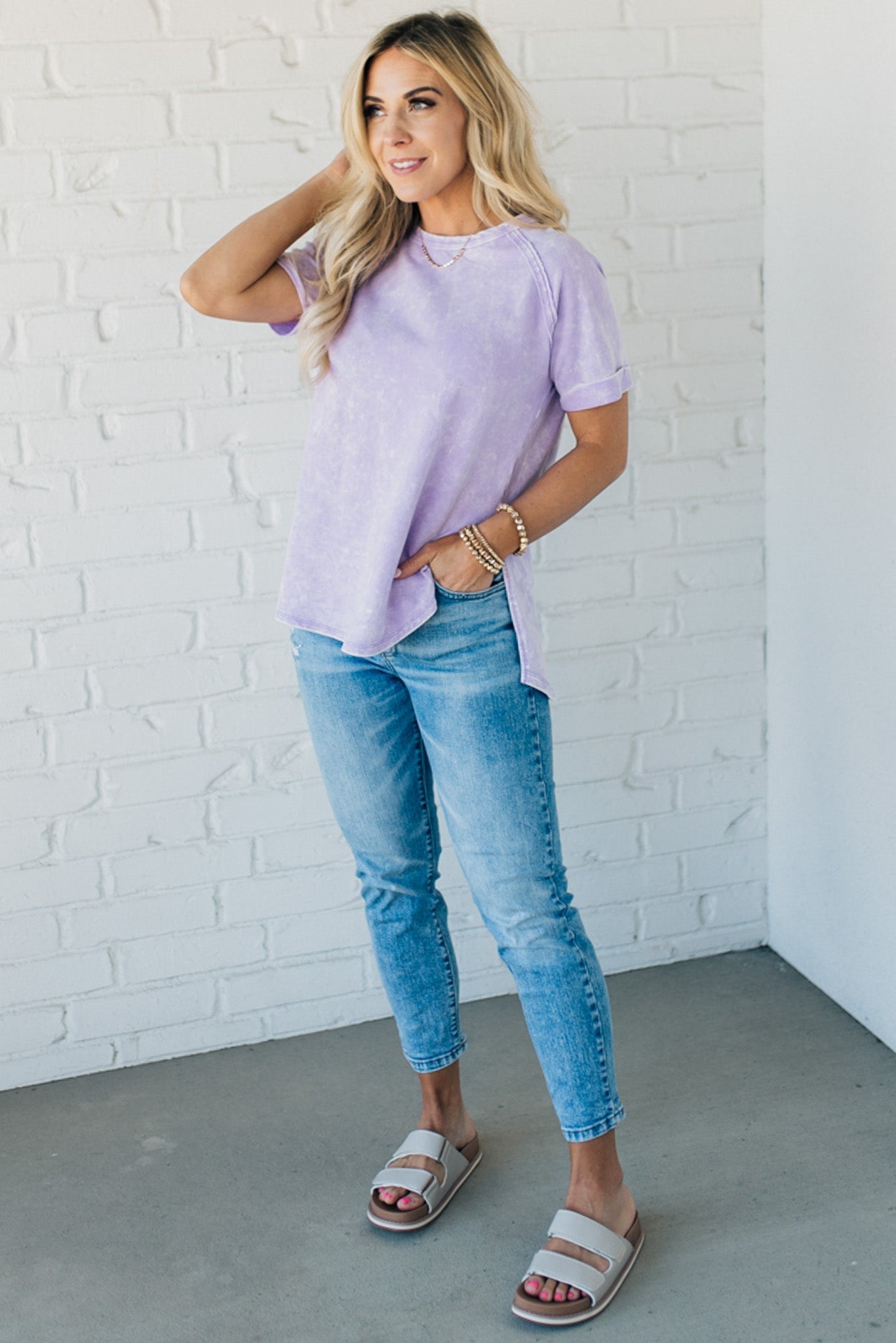 French Terry Top – Lightweight Acid Wash Shirt With Raglan Sleeve & Raw Edge Fashion