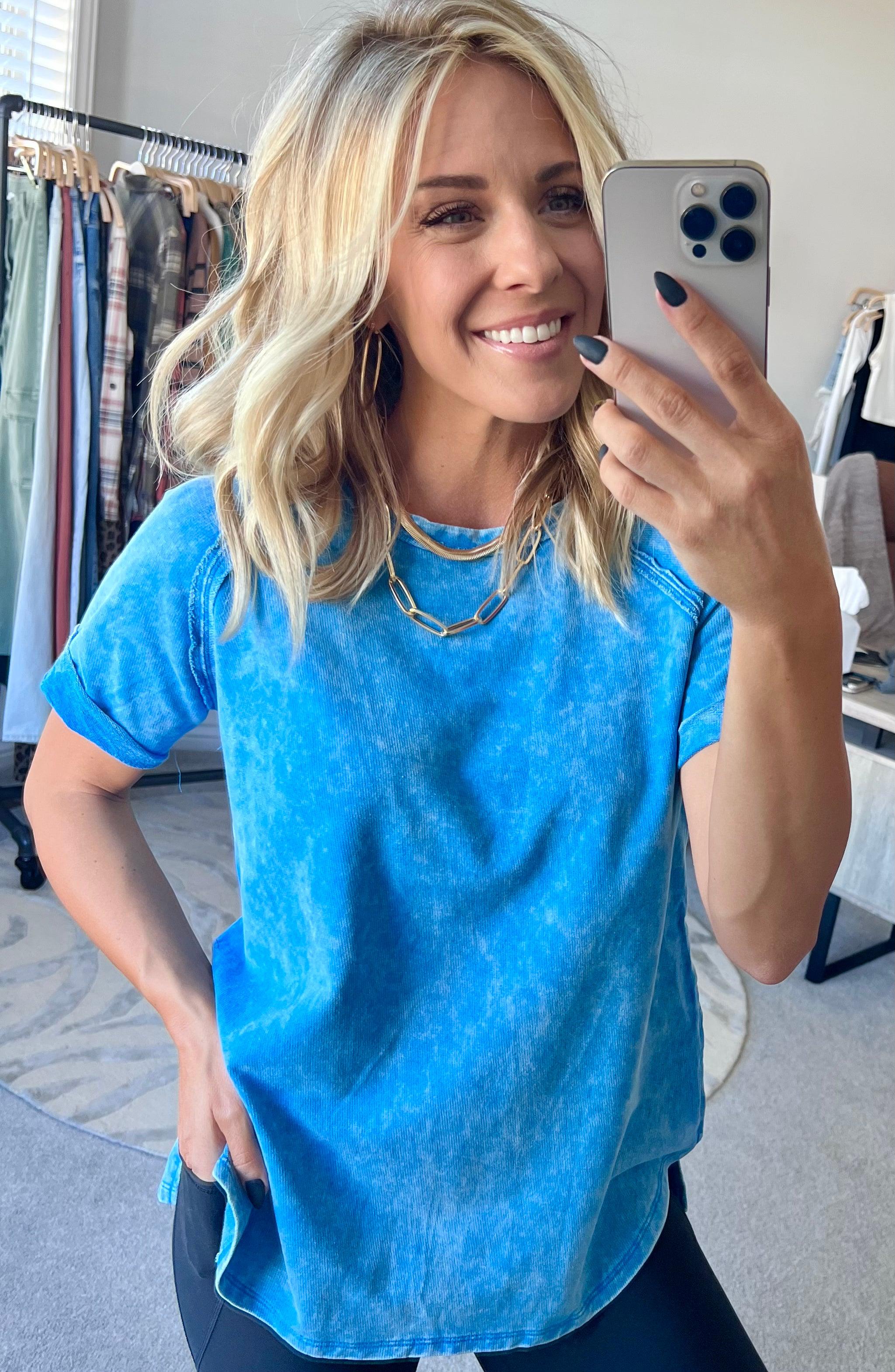 French Terry Top – Lightweight Acid Wash Shirt With Raglan Sleeve & Raw Edge Fashion