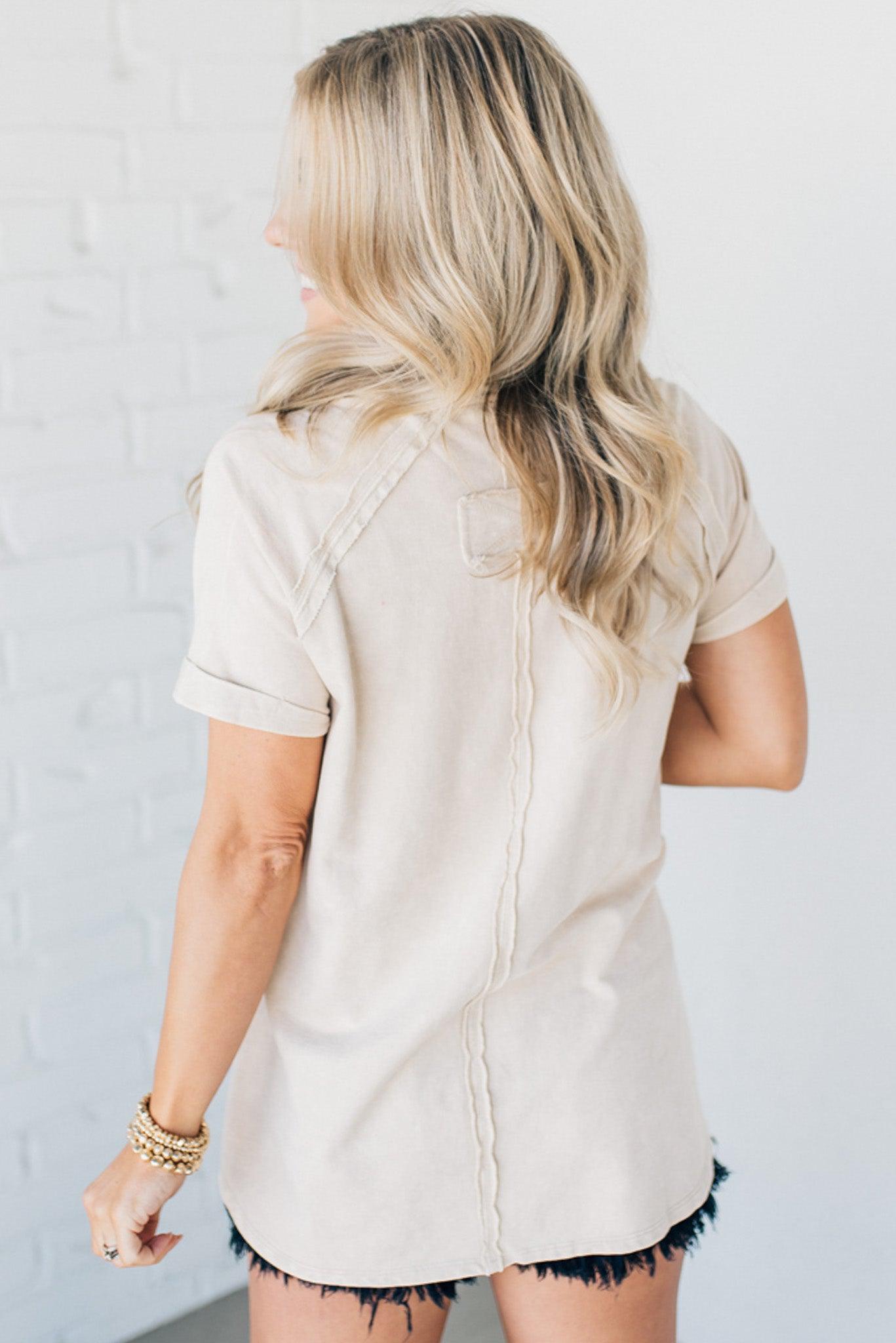 French Terry Top – Lightweight Acid Wash Shirt With Raglan Sleeve & Raw Edge Fashion