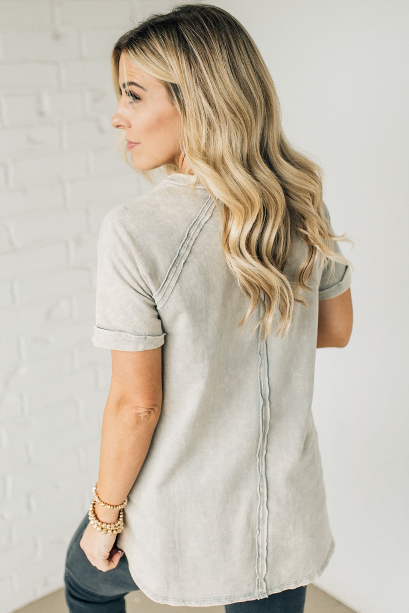 French Terry Top – Lightweight Acid Wash Shirt With Raglan Sleeve & Raw Edge Fashion