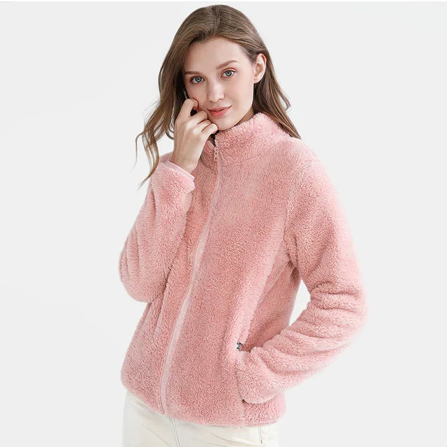 Fluffy Cosy Jacket – Plush Velvet Fleece Jacket With Side Pockets For Women