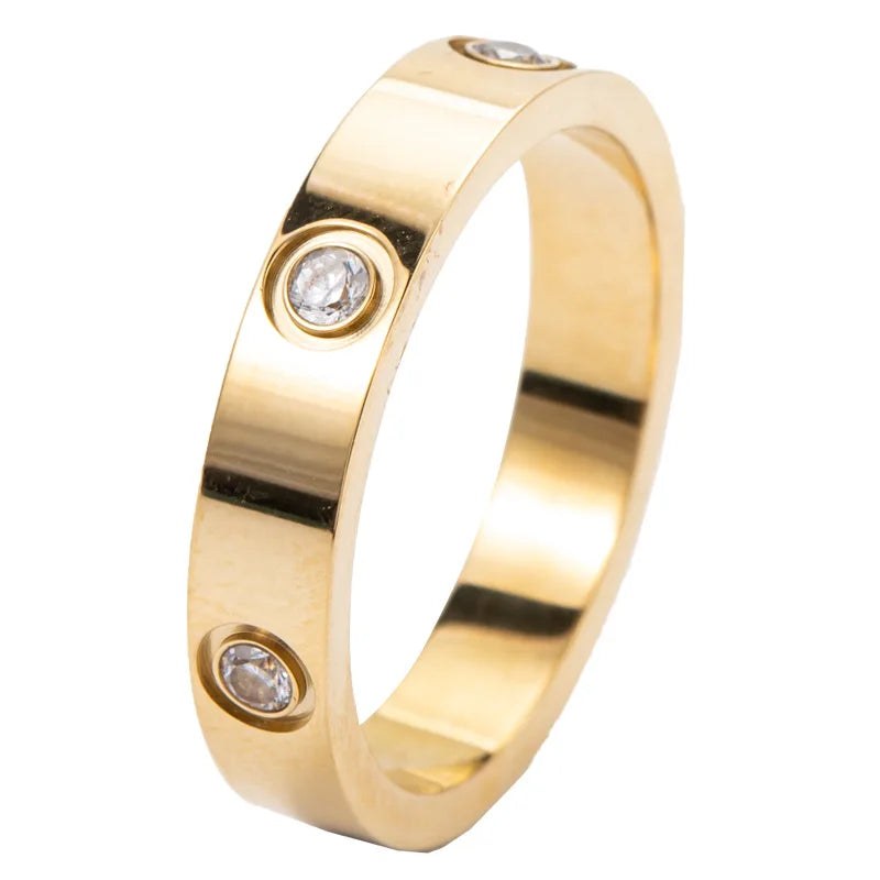 Modern Gold Ring – Sleek Minimalist Titanium Steel Band with Crystal Accent