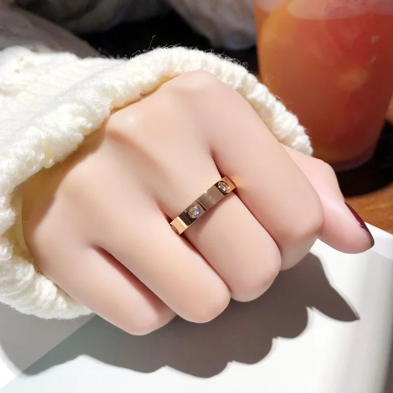Modern Gold Ring – Sleek Minimalist Titanium Steel Band with Crystal Accent