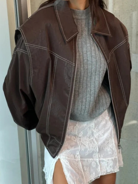 Leather Bomber Jacket – Women's Classic Bomber Style With Structured Fit