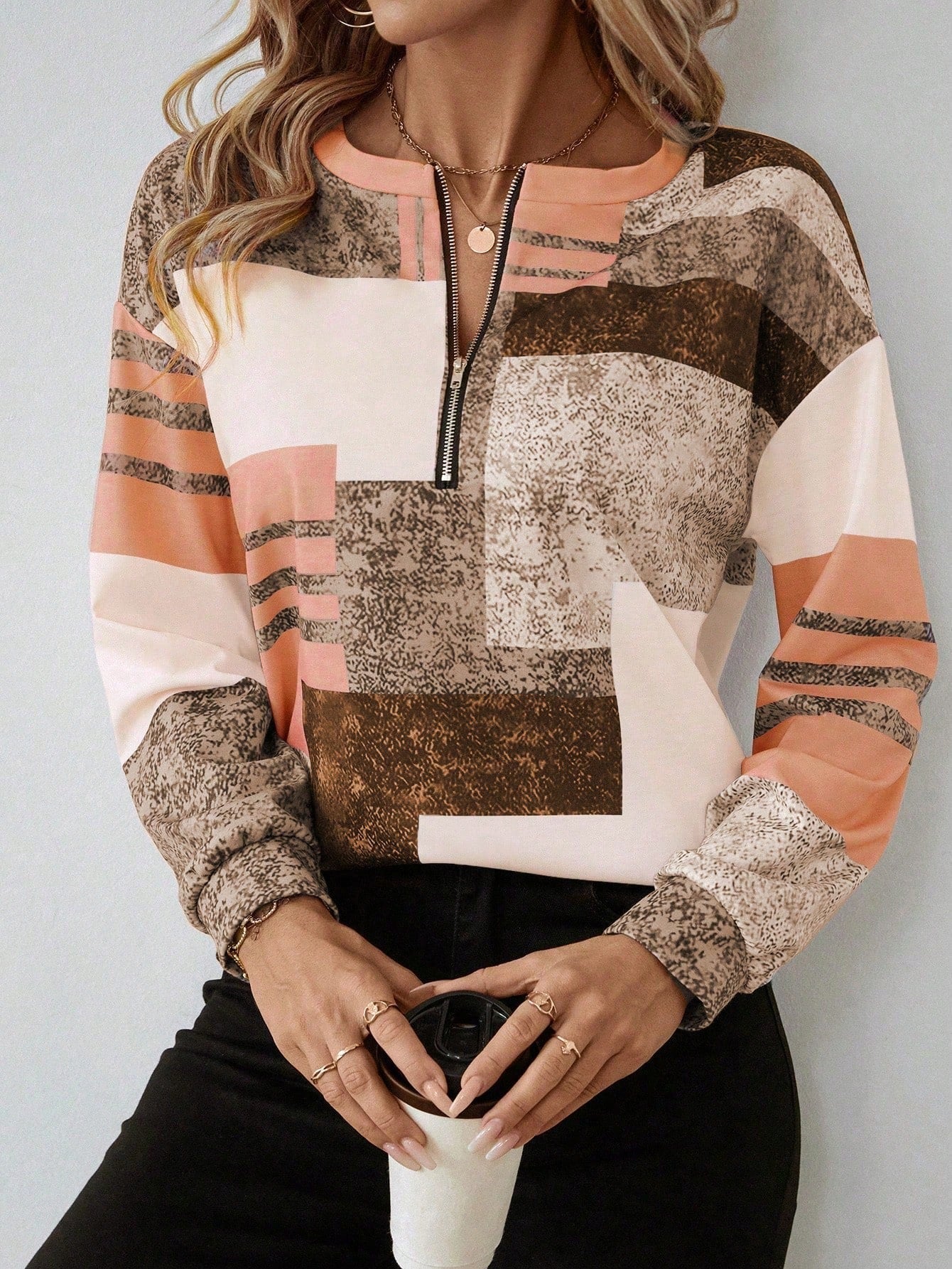 Vintage Sweatshirt – Chic Colourblock Half-Zip Retro Sweatshirt for Casual Layering