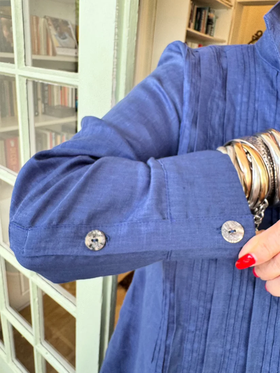 Accordion Pleated Dress - Cotton Linen Shirt Collar, Lightweight Summer Casual