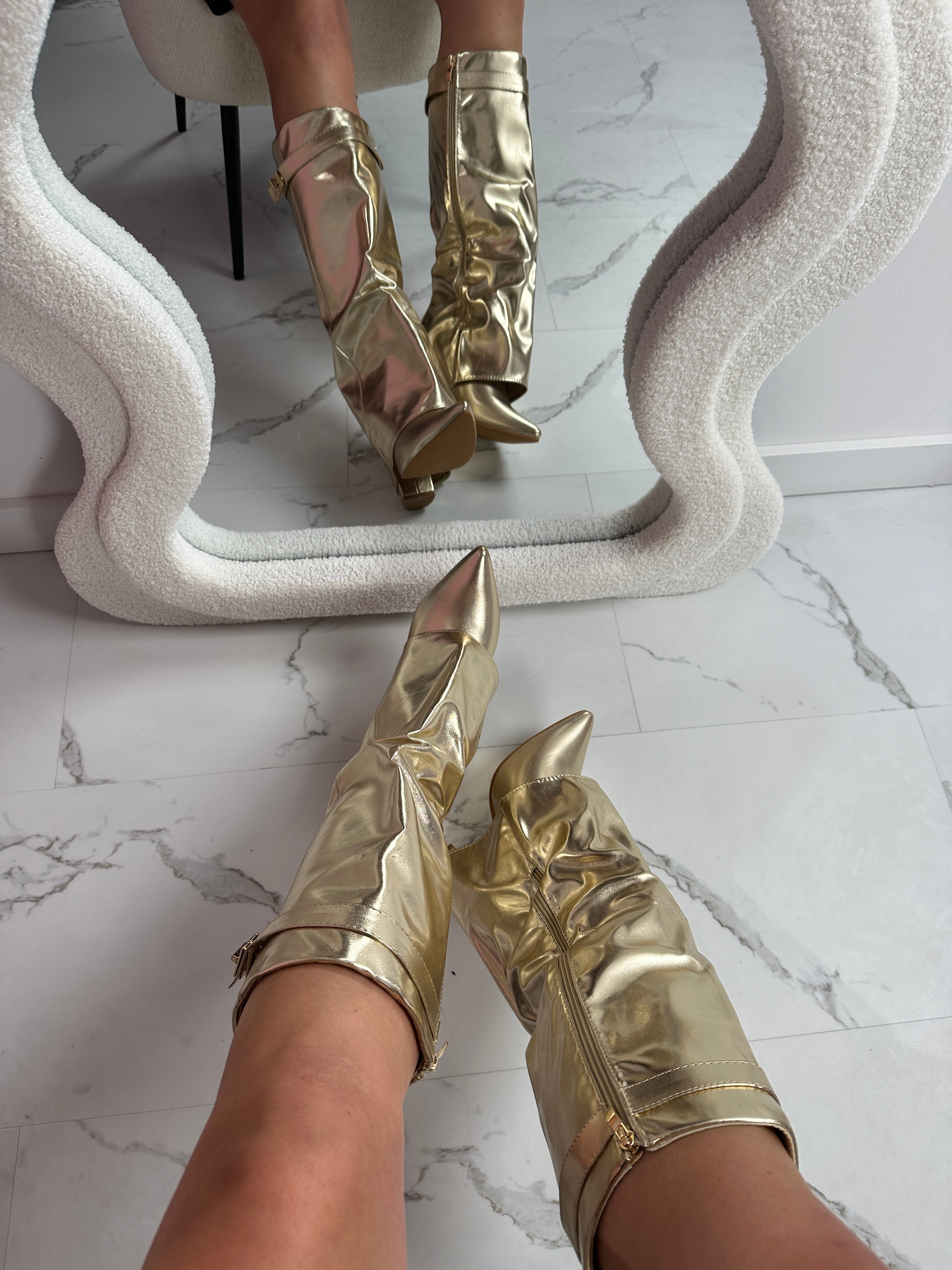 Gold Leather Boots – Seraphina™ Knee High Metallic Pointed Toe Fashion Footwear