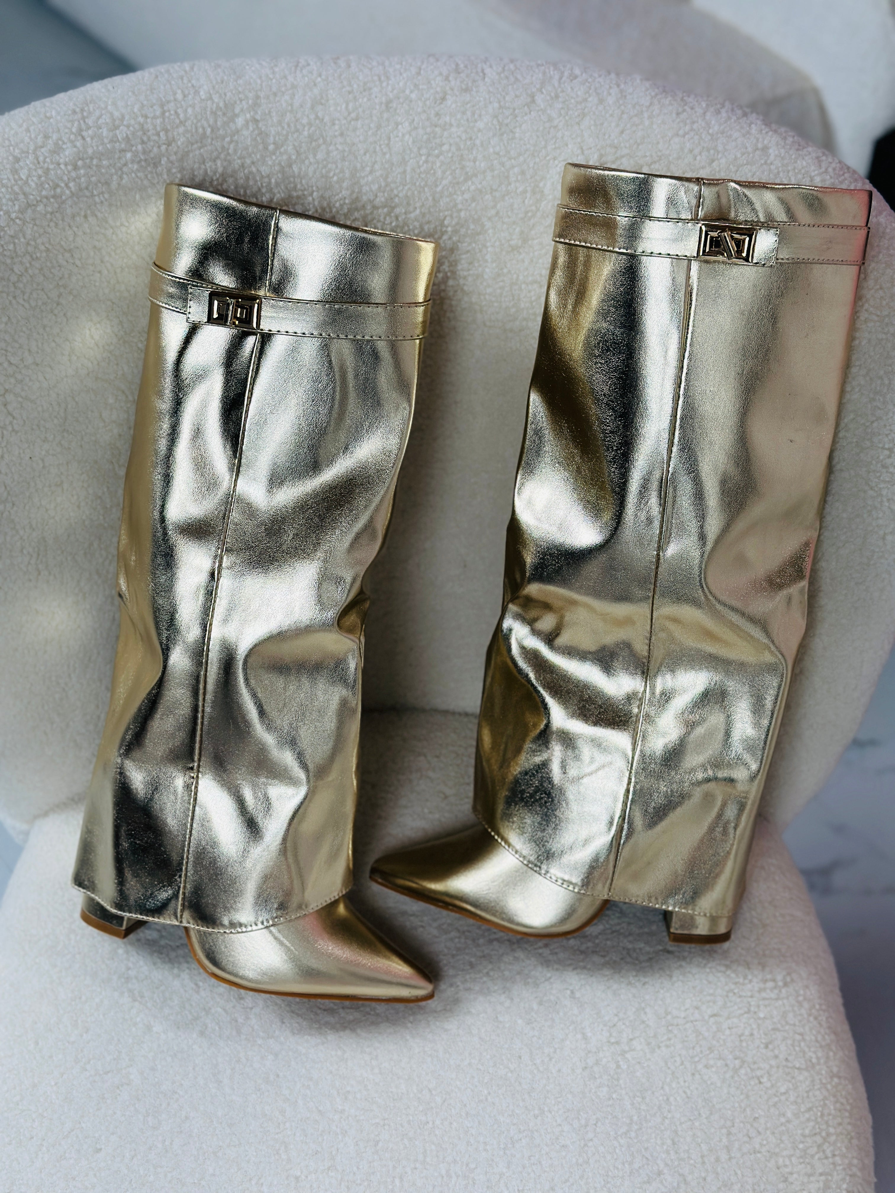Gold Leather Boots – Seraphina™ Knee High Metallic Pointed Toe Fashion Footwear