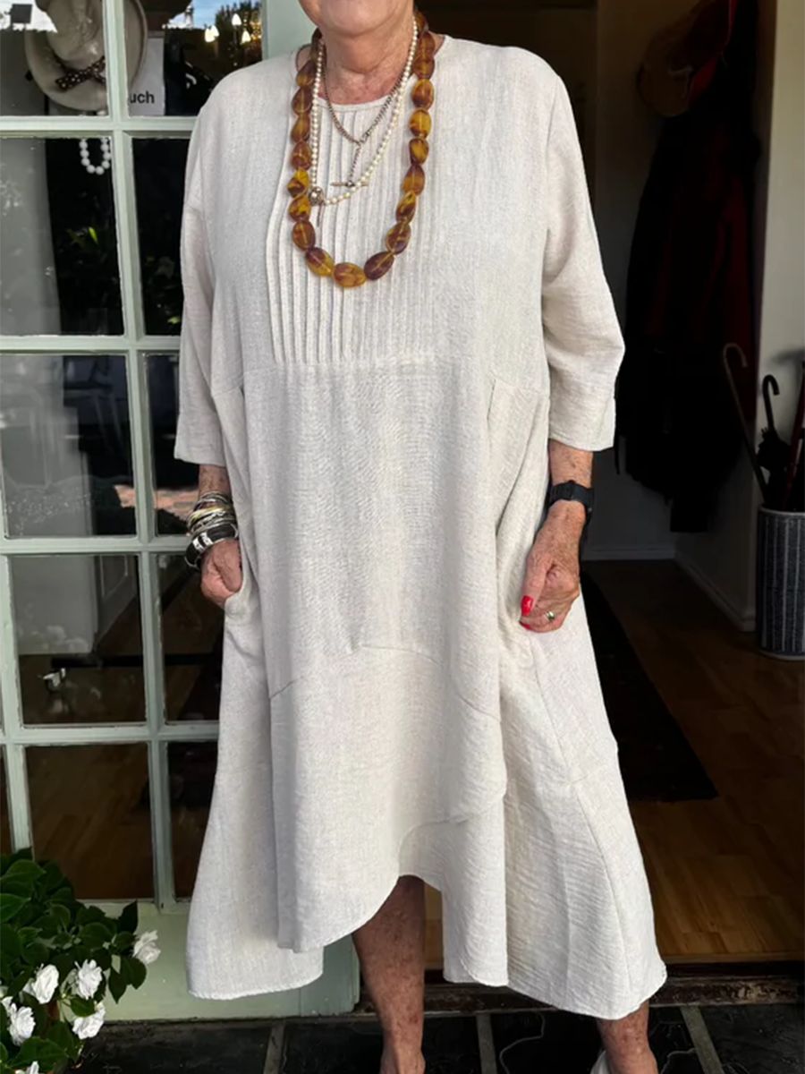 Linen Pleated Dress – Accordion Irregular Hem Lightweight Summer Linen Outfit