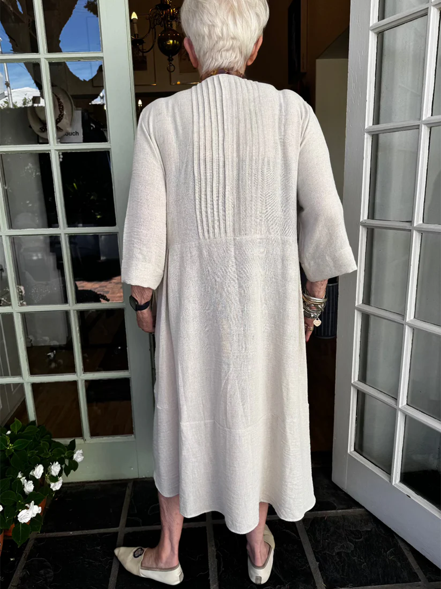 Linen Pleated Dress – Accordion Irregular Hem Lightweight Summer Linen Outfit