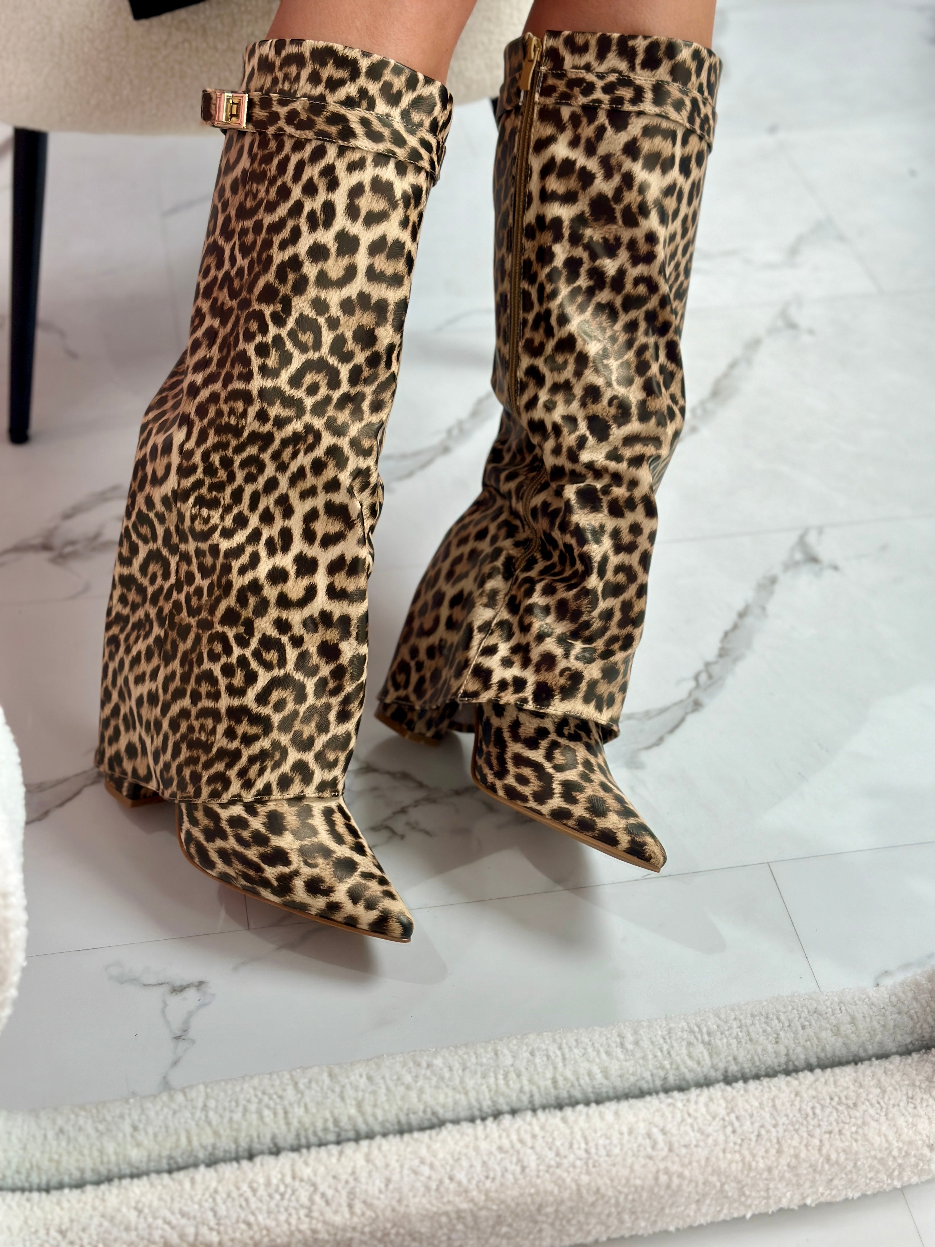 Leopard Leather Boots – FELINA™ Knee High Pointed Toe Fashion Statement