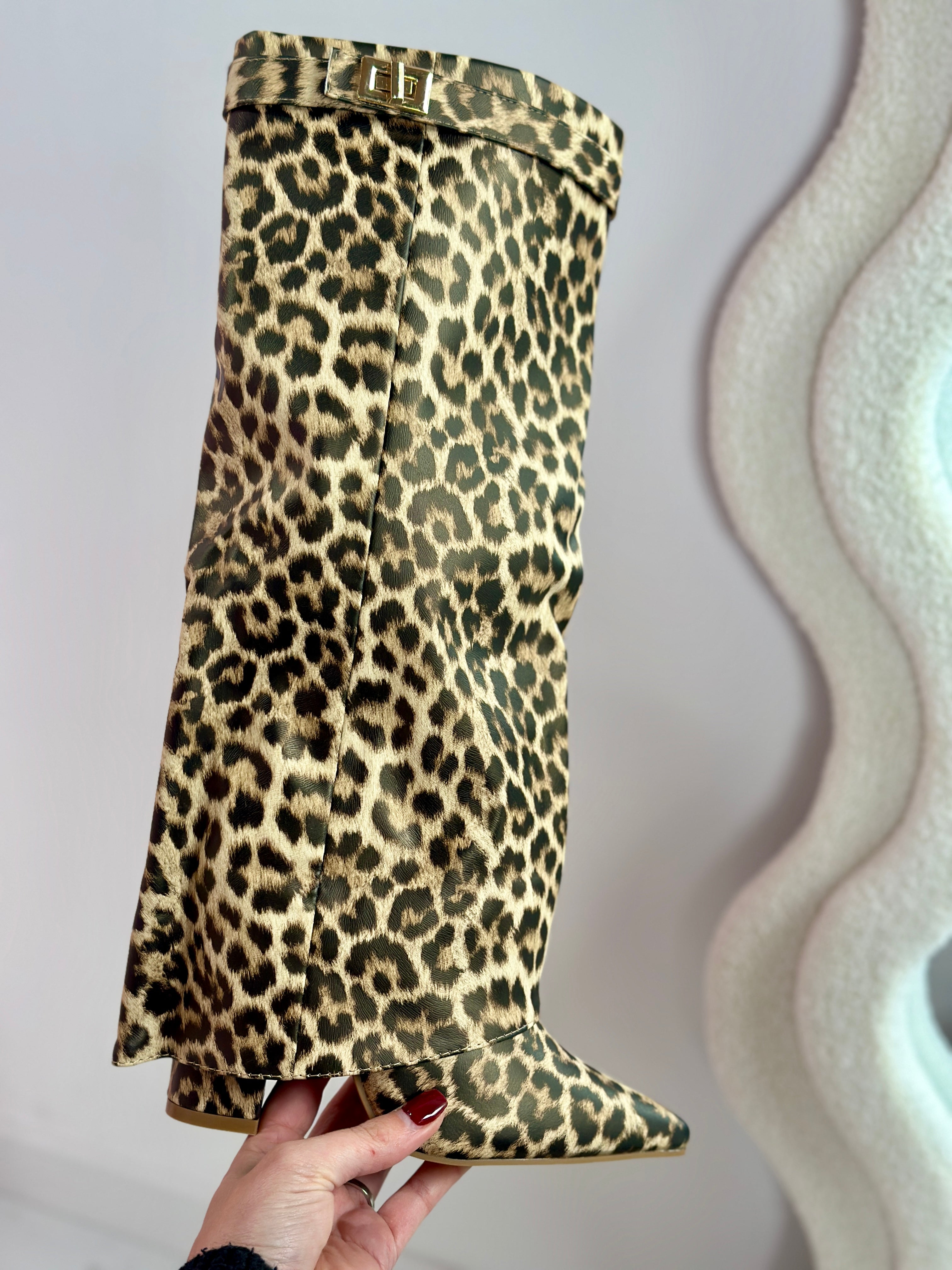 Leopard Leather Boots – FELINA™ Knee High Pointed Toe Fashion Statement