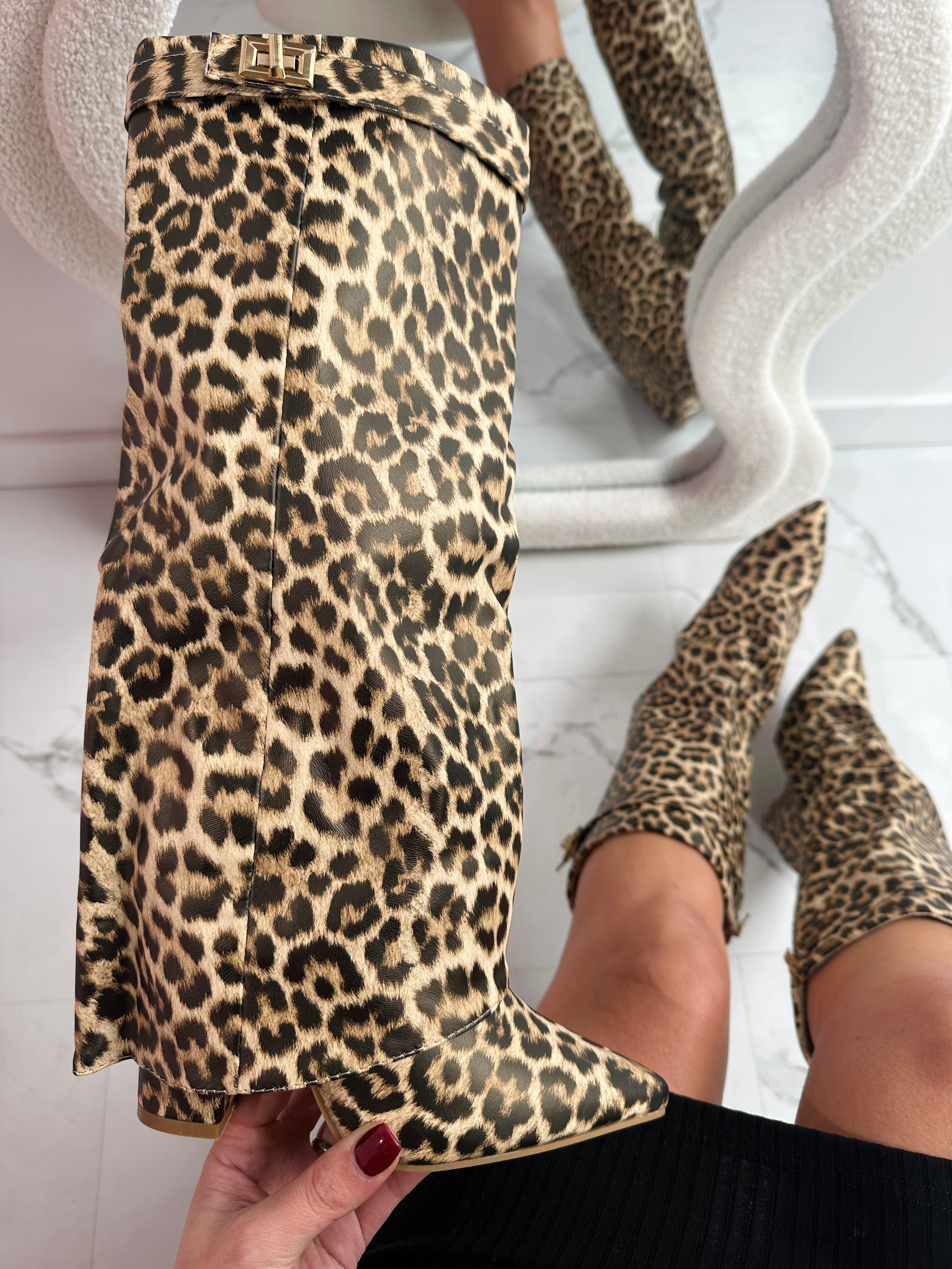 Leopard Leather Boots – FELINA™ Knee High Pointed Toe Fashion Statement