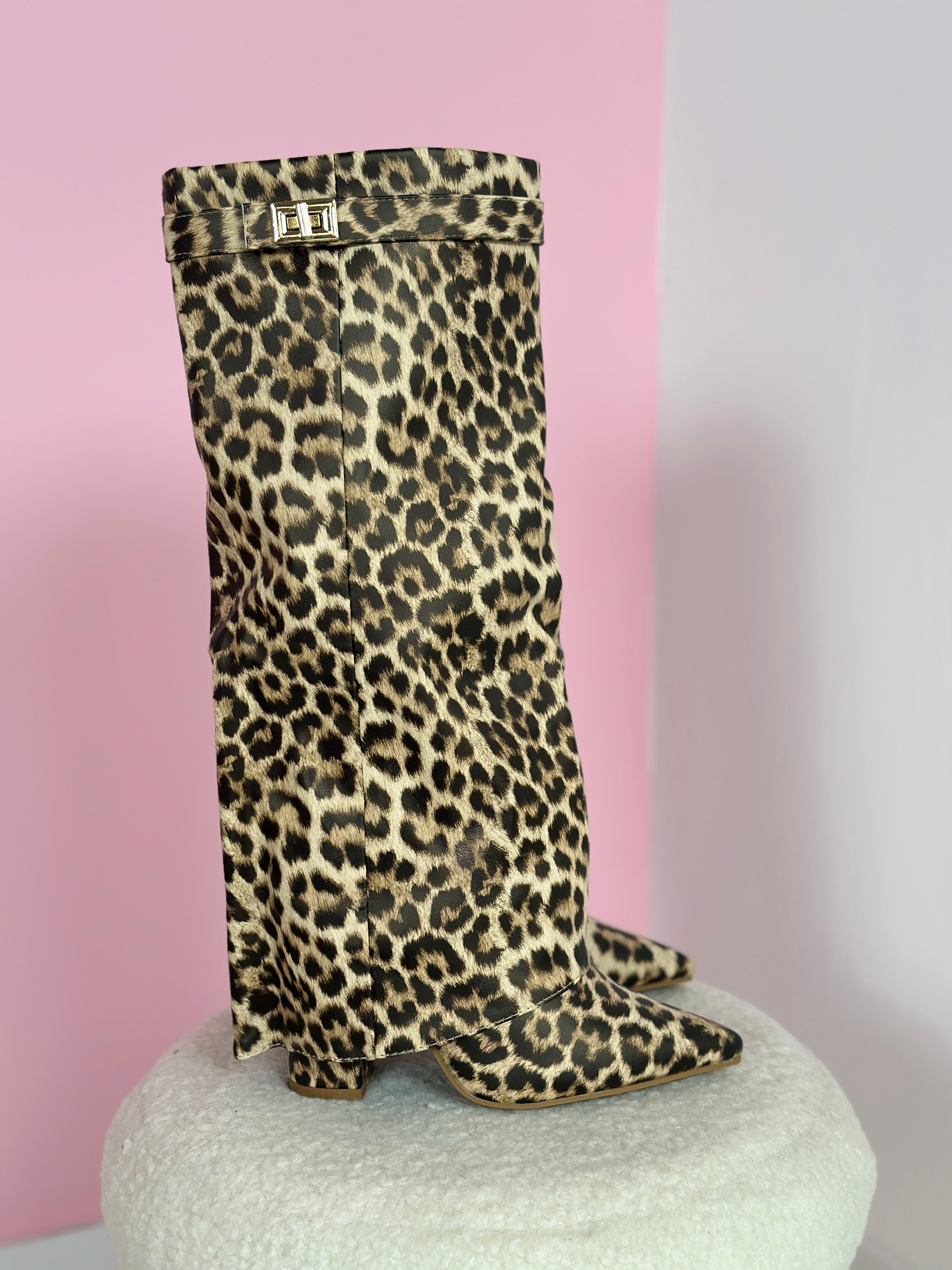 Leopard Leather Boots – FELINA™ Knee High Pointed Toe Fashion Statement