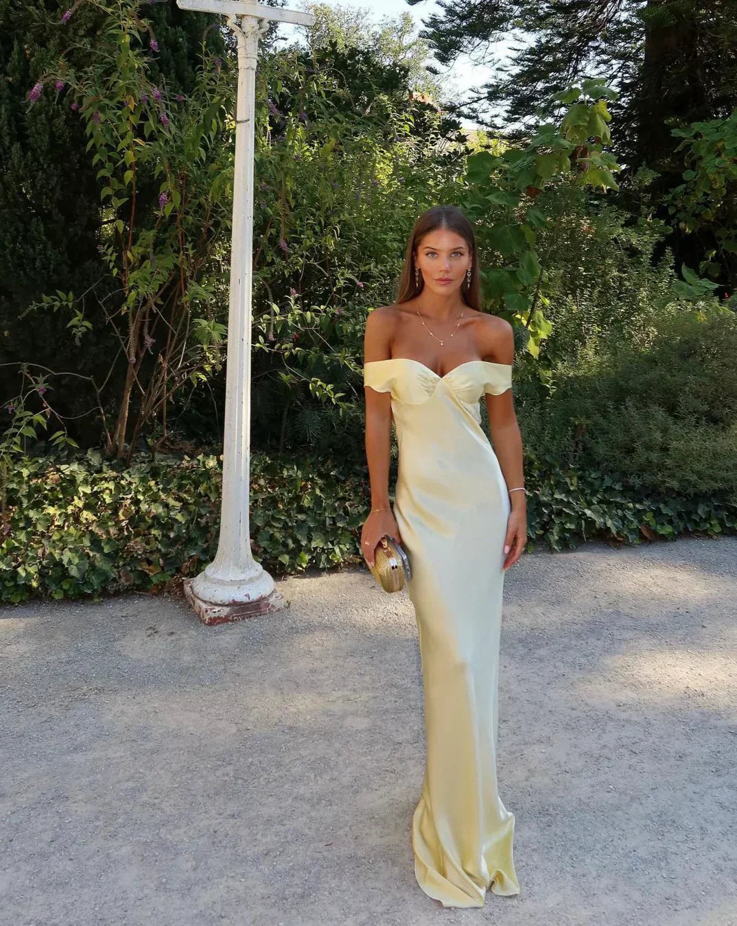 Strapless Satin Evening Dress – Elegant Off Shoulder Cocktail Gown