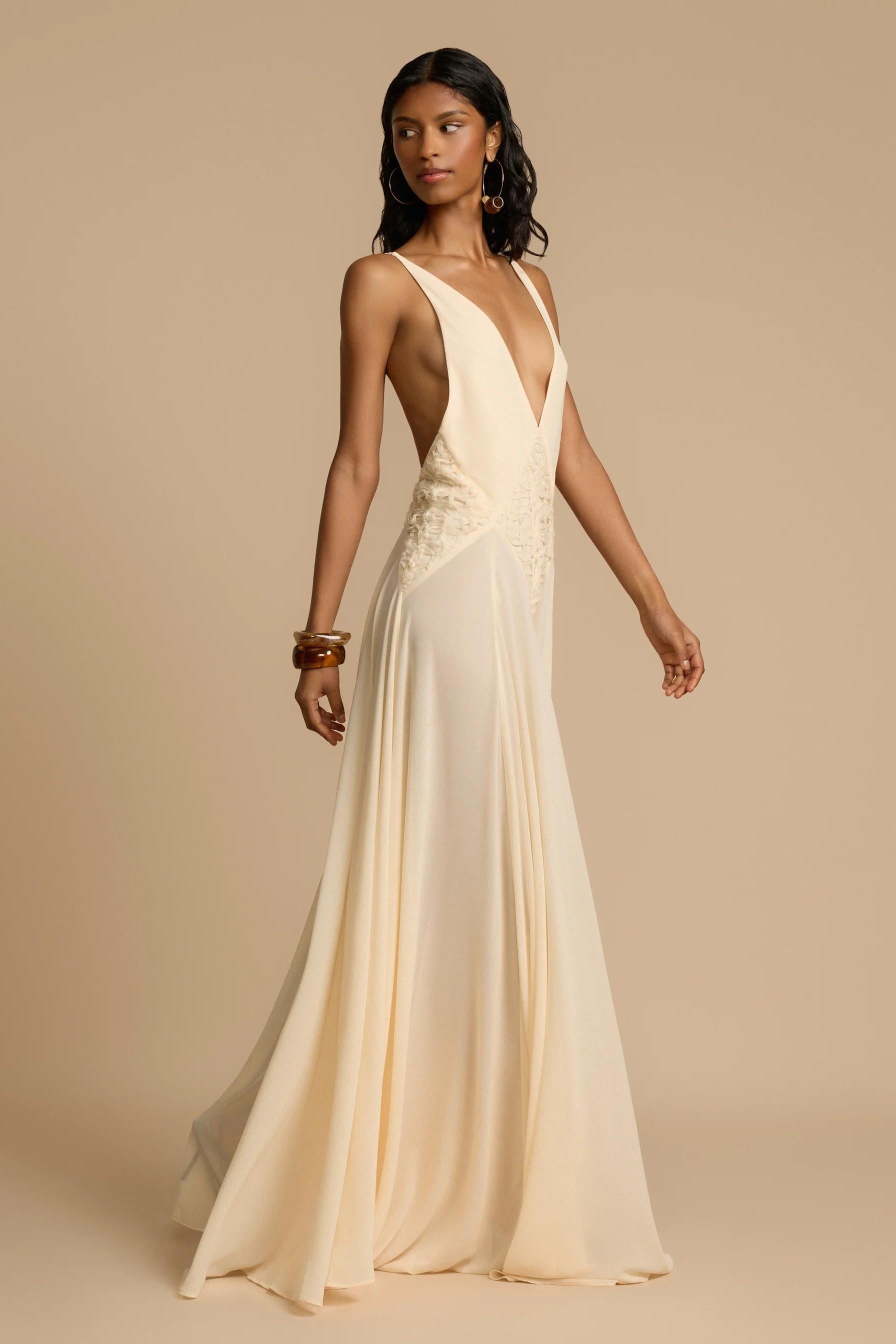 Plunging V Maxi Dress – Elegant Evening Gown With Flowing Silhouette