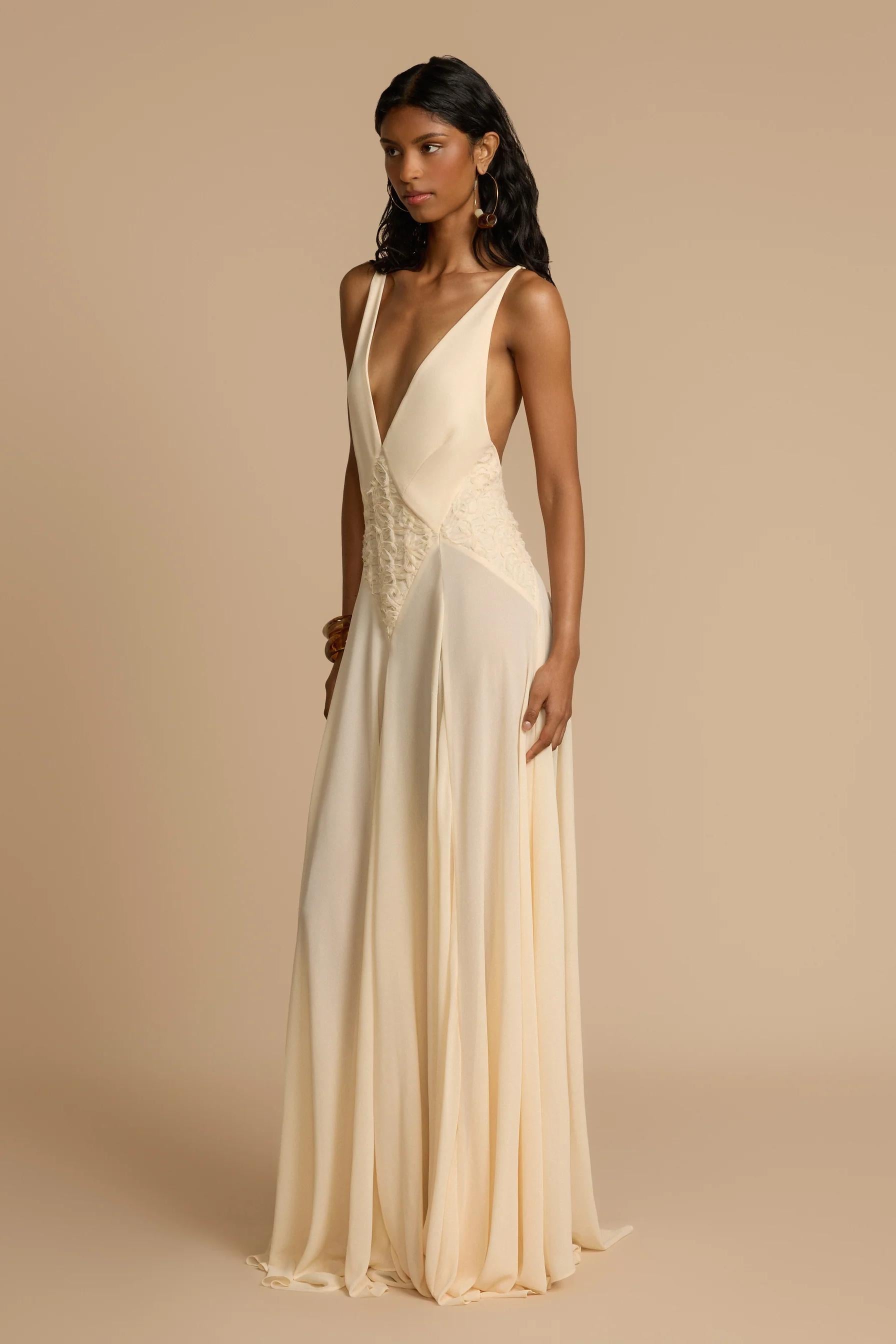 Plunging V Maxi Dress – Elegant Evening Gown With Flowing Silhouette