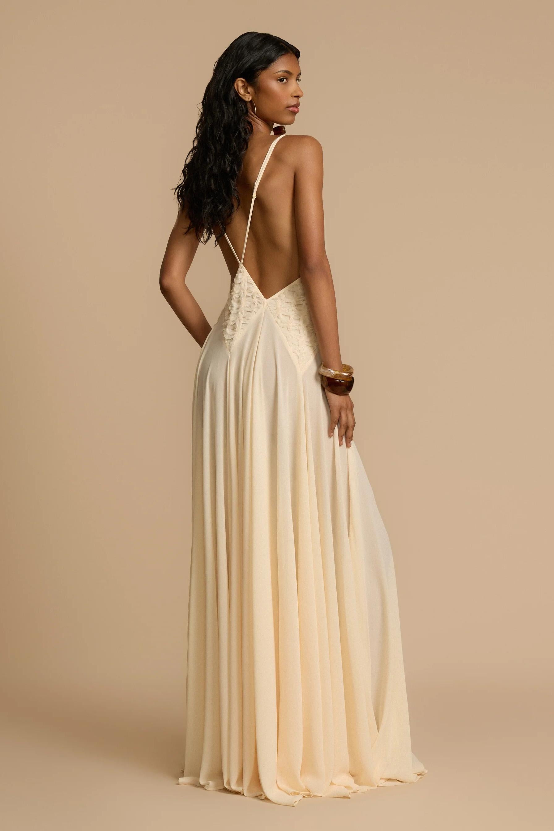 Plunging V Maxi Dress – Elegant Evening Gown With Flowing Silhouette