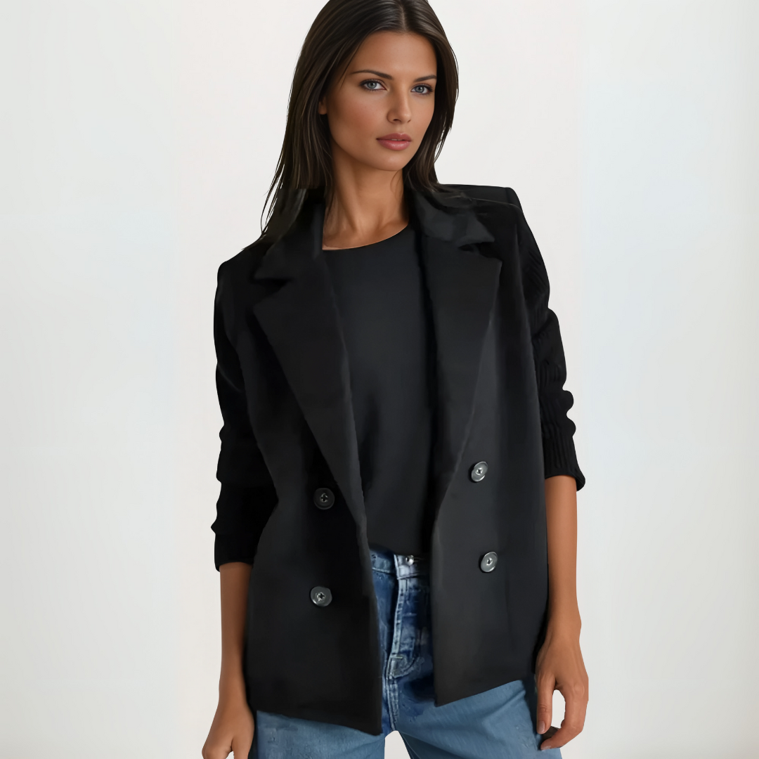 Knitted Blazer Coat – Women's Warm Tailored Office Jacket | Stretchy Cotton Blend