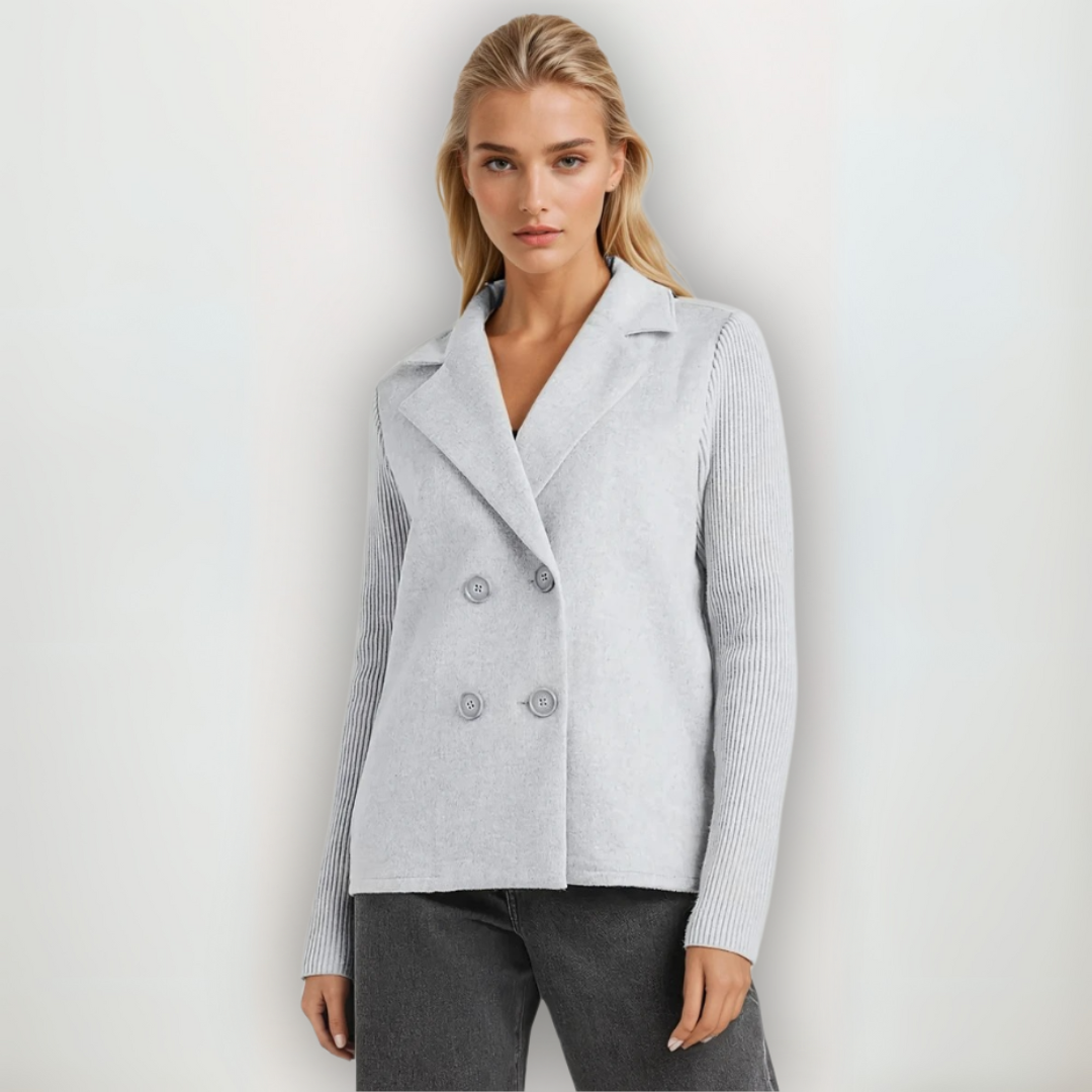 Knitted Blazer Coat – Women's Warm Tailored Office Jacket | Stretchy Cotton Blend